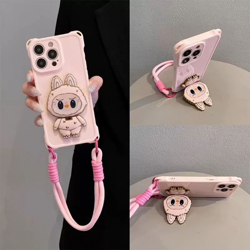 少女粉拉布布镜子支架适用iPhone16pro手机壳苹果15promax新14女