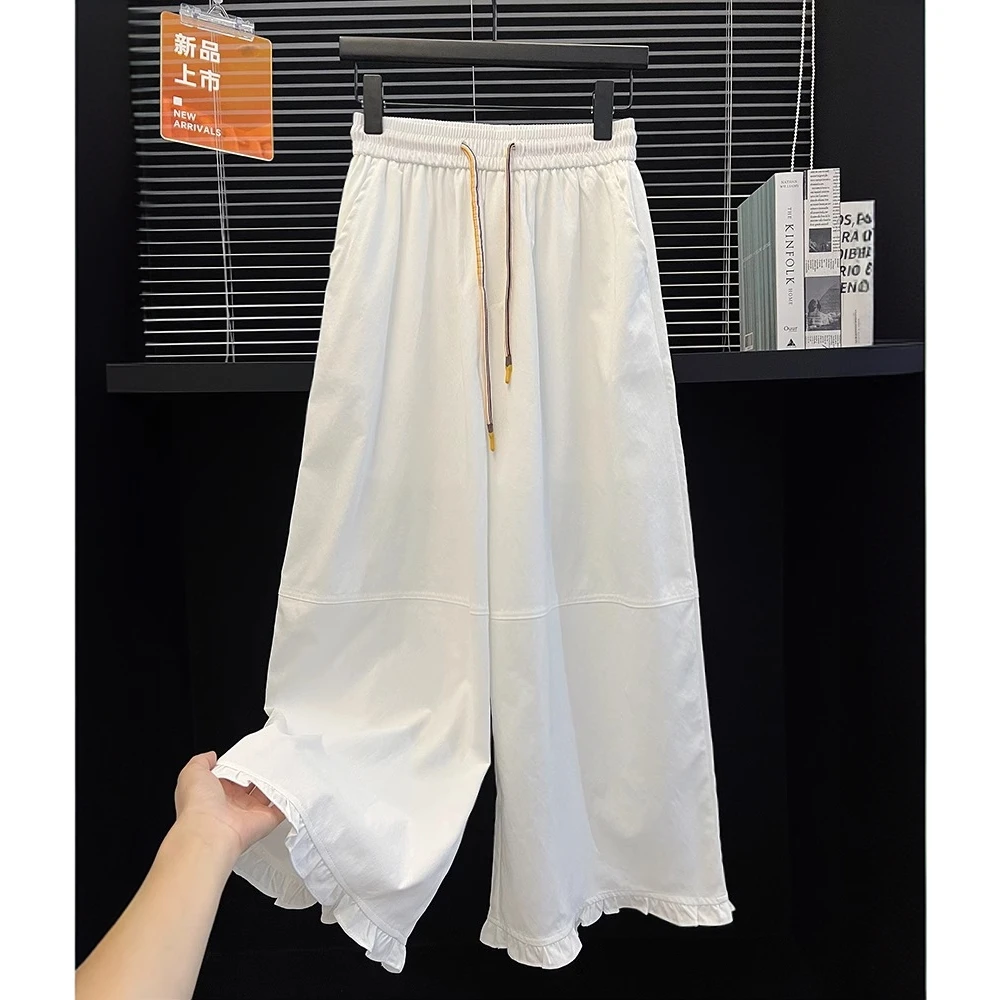 阔腿裤女2025夏季新款欧韩货高腰木耳遮肉显瘦百搭网红大版九分裤