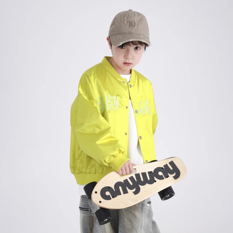 儿童2025新款拉链时尚英文字母圆领休闲普通外套宽松印花男春秋