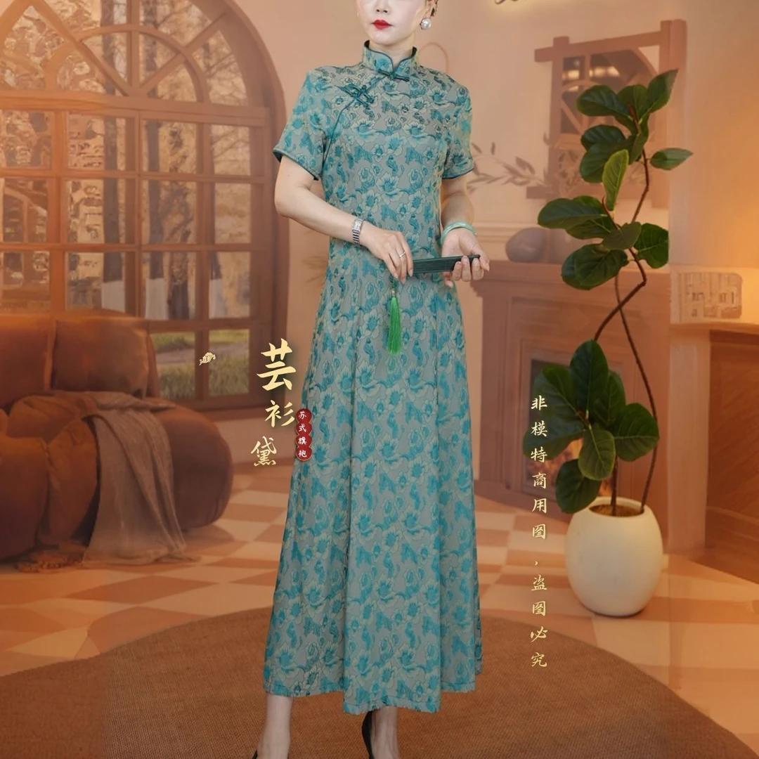 【花玉罗，夏款单层】国风妈妈连衣裙改良中式显瘦子女款爆款旗袍裙