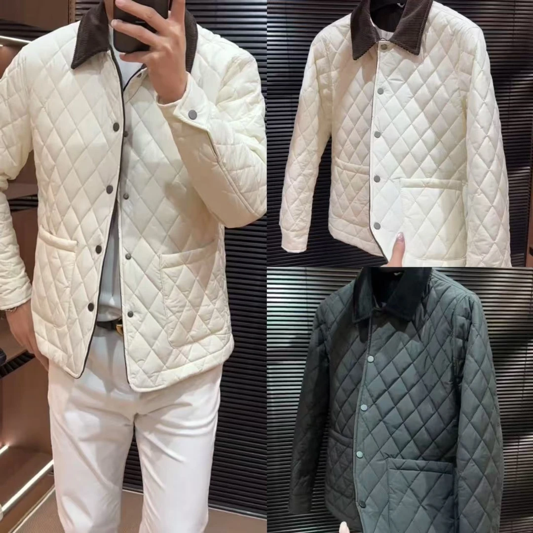 秋冬男士棉服菱形格夹克轻奢高级感痞帅成熟休闲修身保暖二棉外套