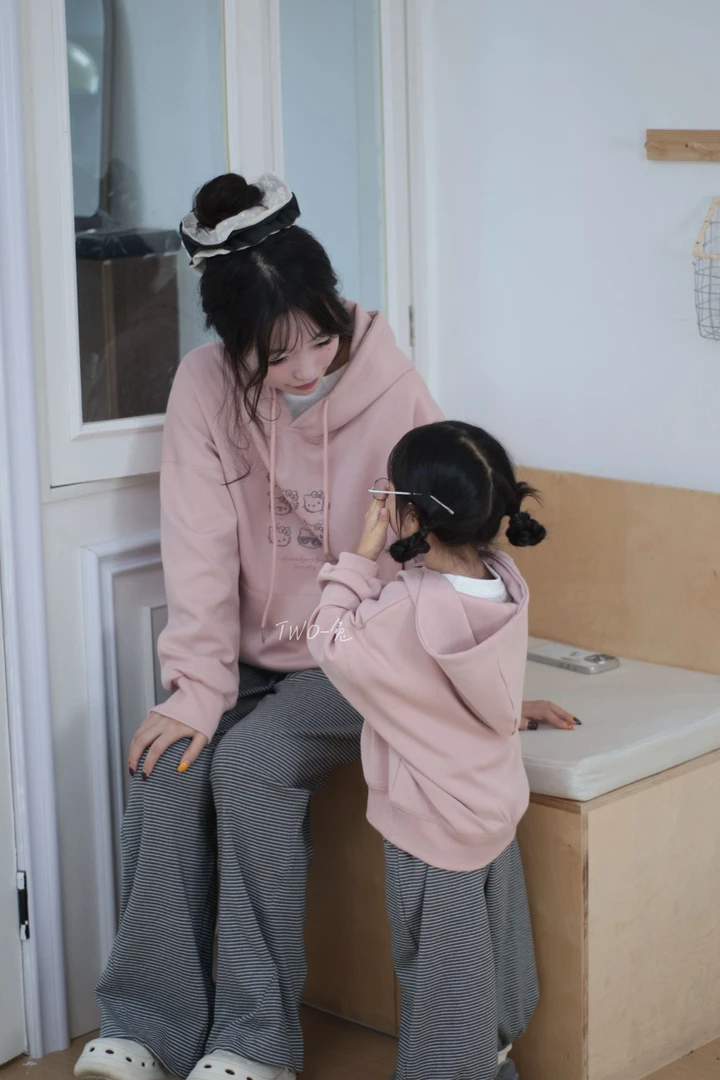 【TWO-兔】《慵懒粉喵》秋季亲子母女连帽卫衣条纹休闲裤针织宽松
