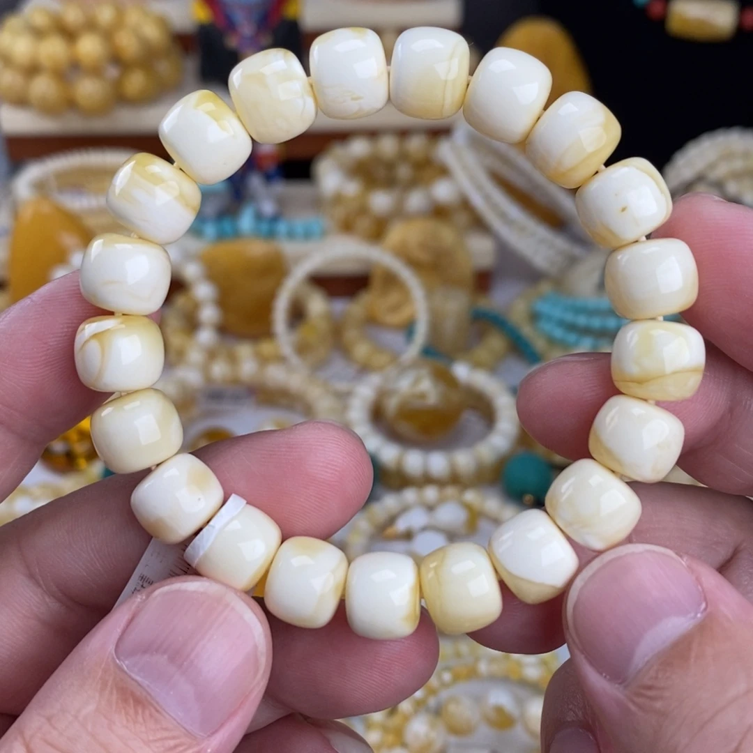 蜜蜡未镶嵌手链瓷白满白10.8mm