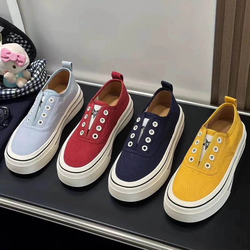 百搭圆头春季一脚蹬帆布鞋饼干鞋低帮平底厚底休闲