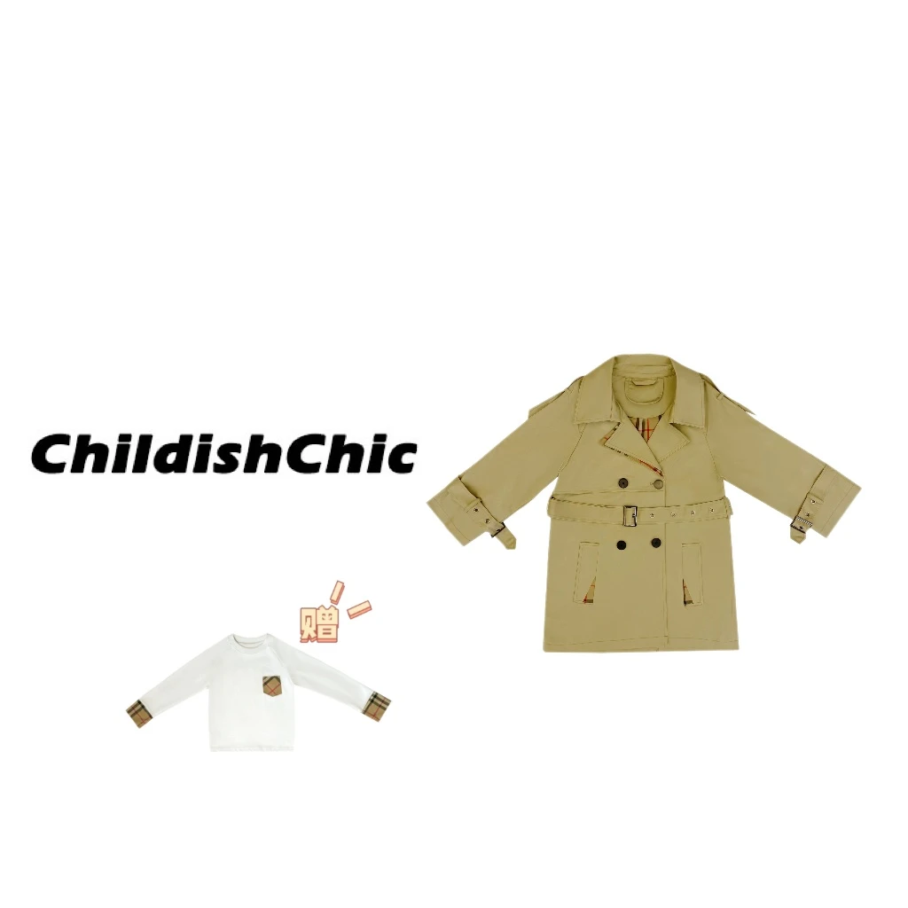 【ChildishChic高定童装】春季新款轻奢高定长款风衣简约格纹外套