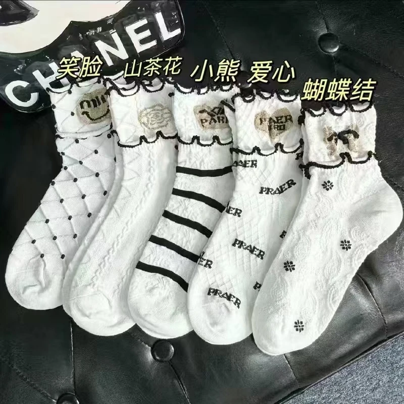 春夏季薄款袜子女中筒卡通日系可爱白色花边香包持久留香放衣柜