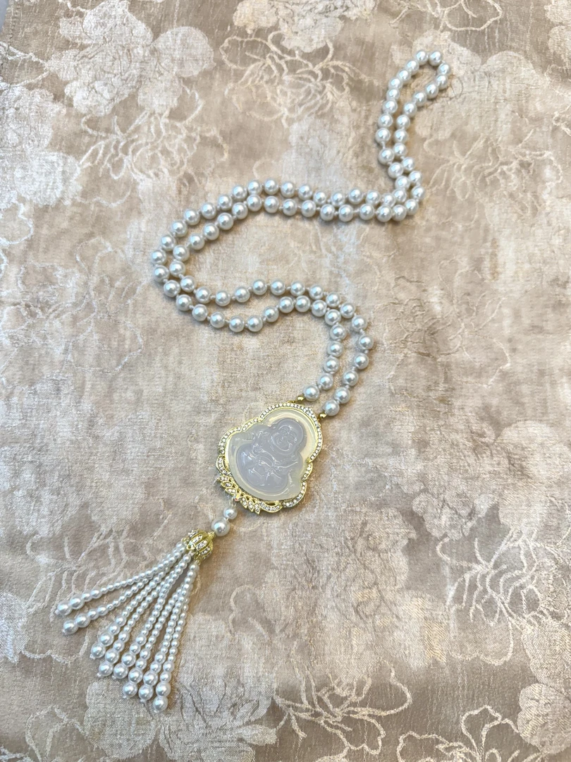 合金仿珍珠项链 新款轻奢高级感气质长款珍珠项链女款流苏项链