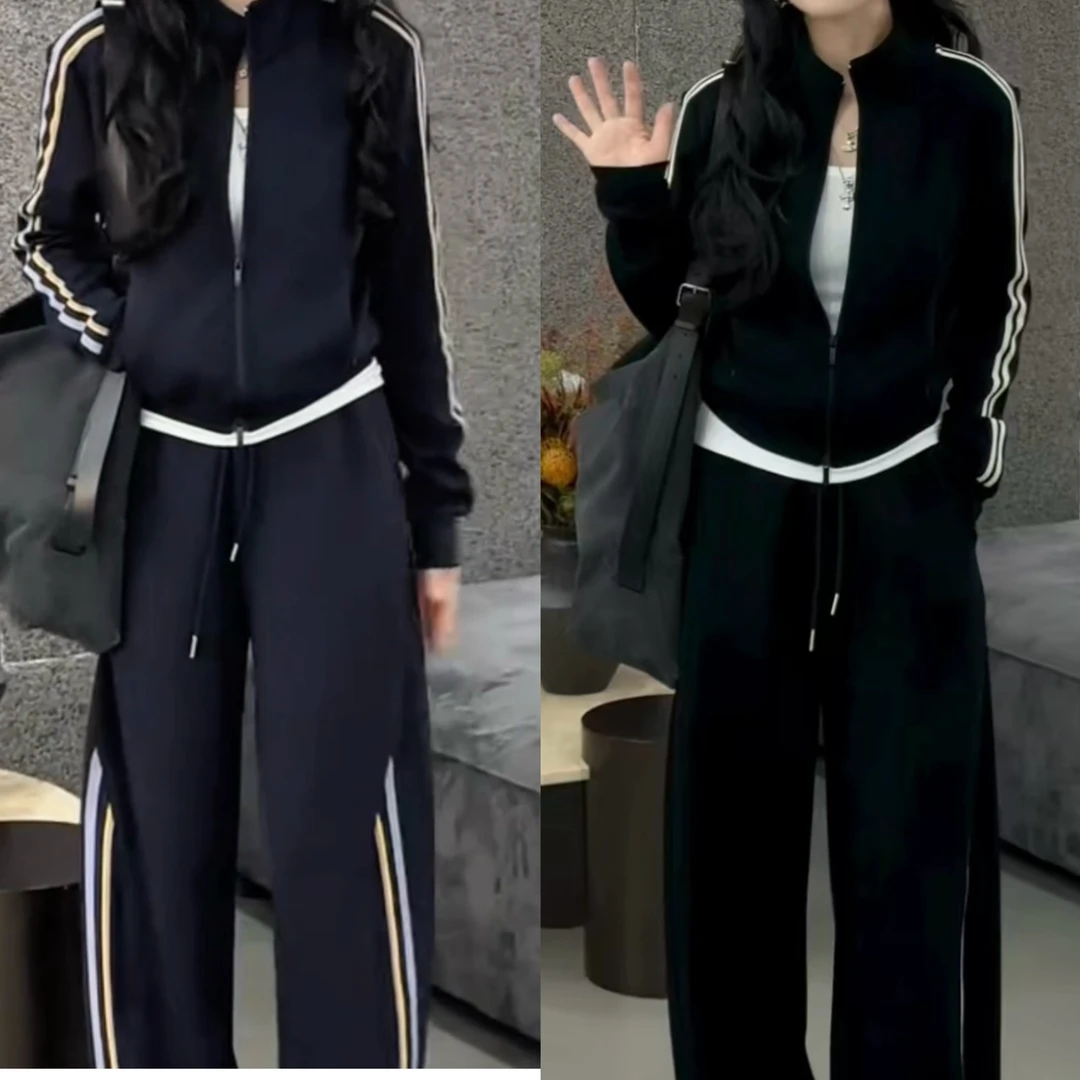 美式复古设计感两条杠立领洋气套装运动女秋季新款时尚休闲