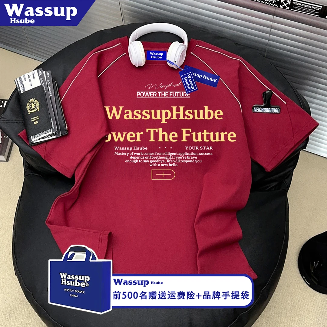 WASSUP HSUBE短袖男夏季潮牌新款美式宽松白色情侣印花T恤女上衣