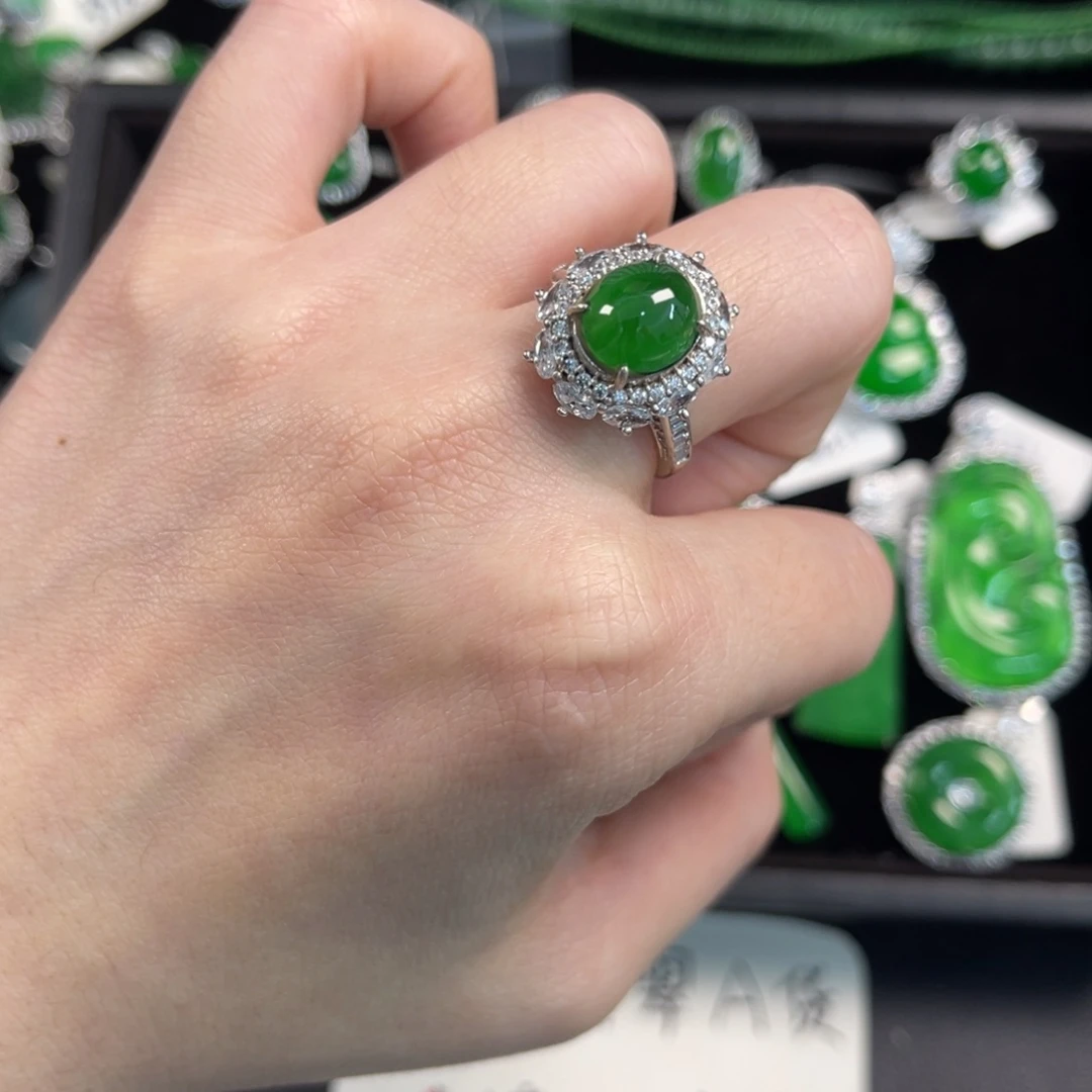 翡翠银S925镶嵌戒指蛋面戒指