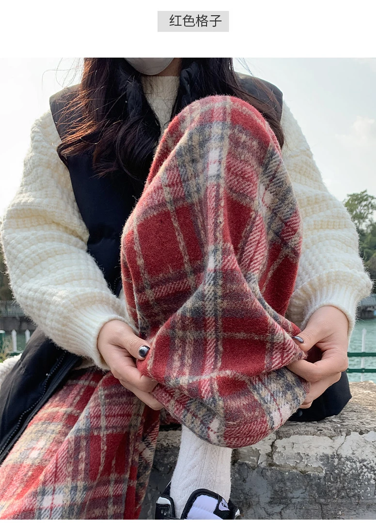 外穿高腰休闲裤直筒裤秋冬格子裤阔腿裤拼接