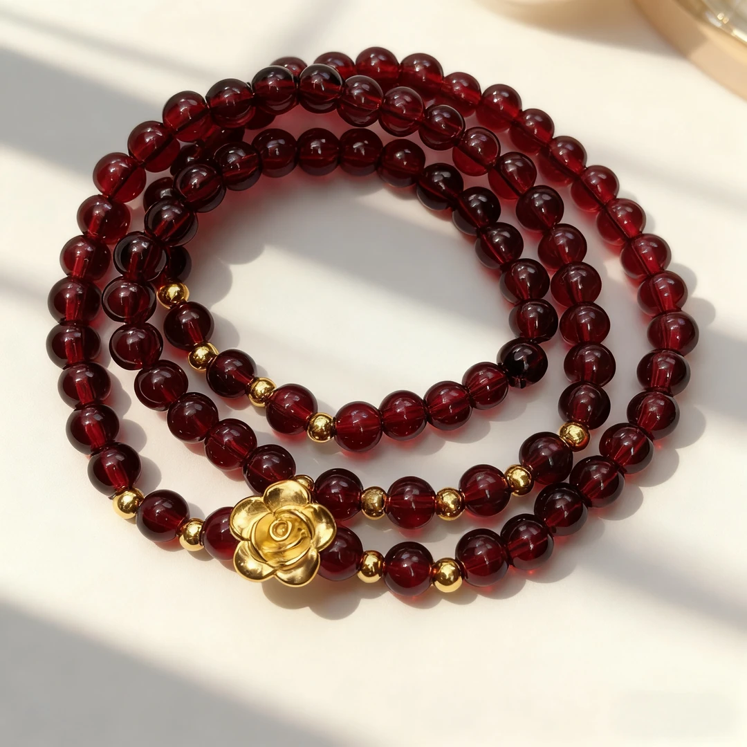 石榴石多圈金玫瑰款 精品手串 无礼盒 AY 006