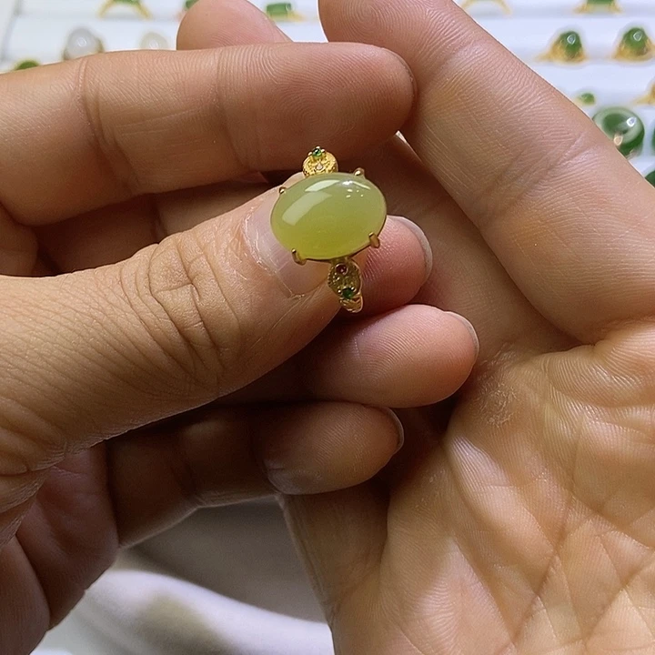 和田玉银S925镀金镶嵌戒指