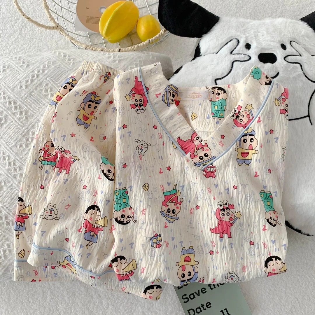 睡衣女夏季云朵棉短袖短裤2025新款少女V领夏天可外穿家居服套装