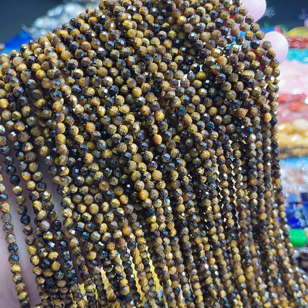 玛瑙/玉髓未镶嵌珠宝半成品A货切面虎眼一条4mm