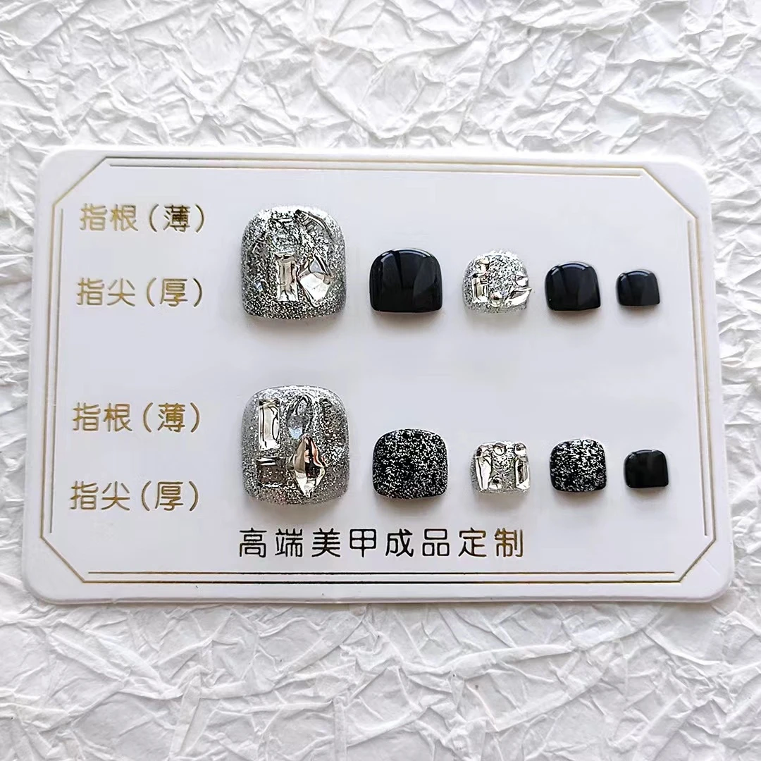 M238脚甲黑精灵透黑水钻春夏新款冰透裸色可拆卸式穿戴脚甲贴片