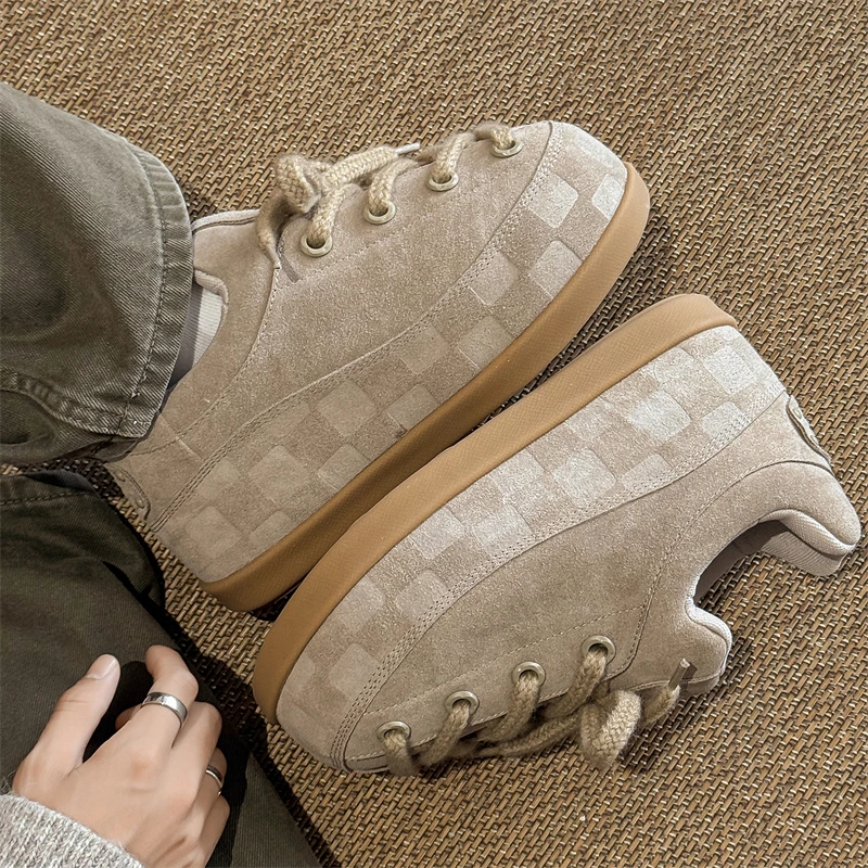 超火胖胖面包鞋卡其复古时尚百搭休闲鞋2025新款厚底增高板鞋男女