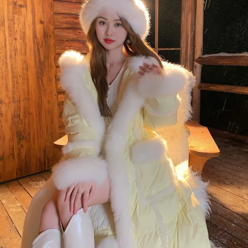 869少女感仿狐狸毛大毛领加厚棉服长款