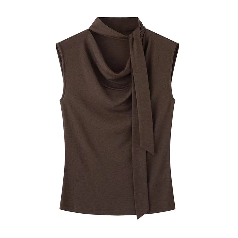 艾家新款2025早秋新款时尚飘带无袖针织衫-3022