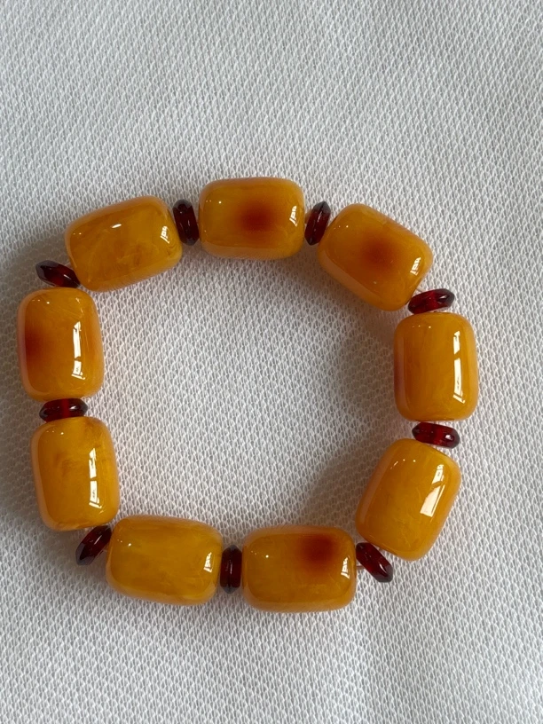 蜜蜡桶珠带小红片珠单圈