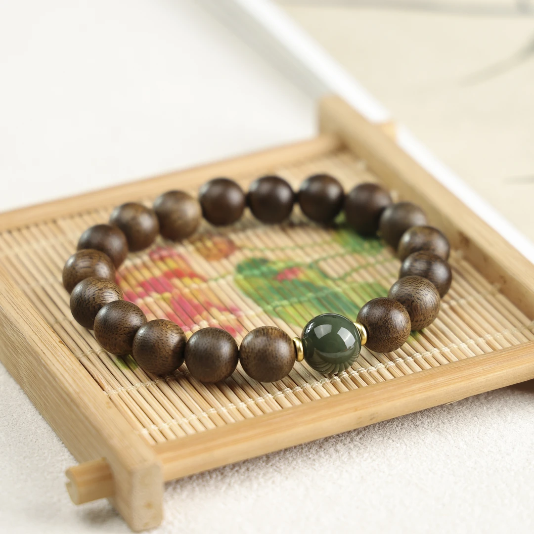 沉香【甄品】L071海南沉香绿奇楠单圈手串10mm赠招财猫车挂