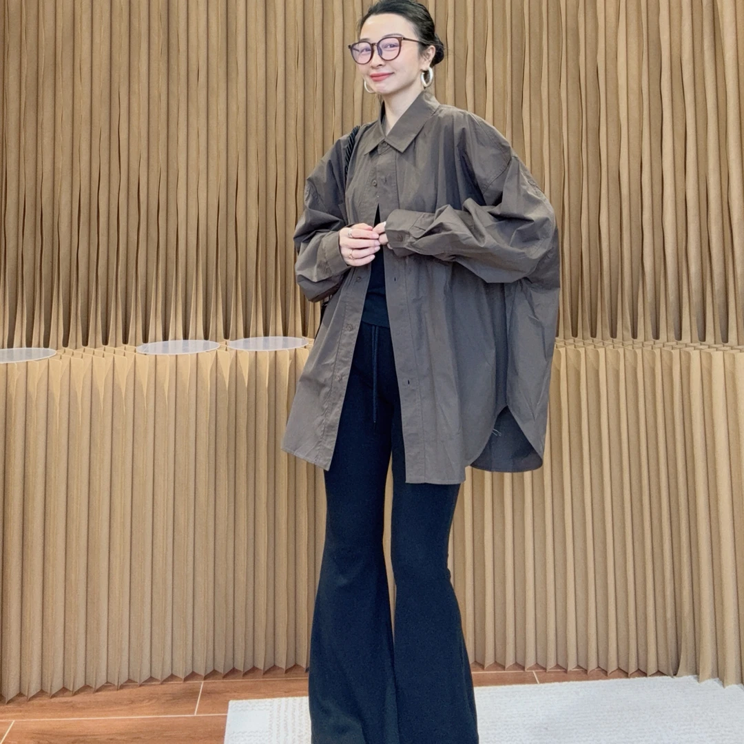 （可可豆）大版型咖色极简欧妮韩系宽松女士衬衫