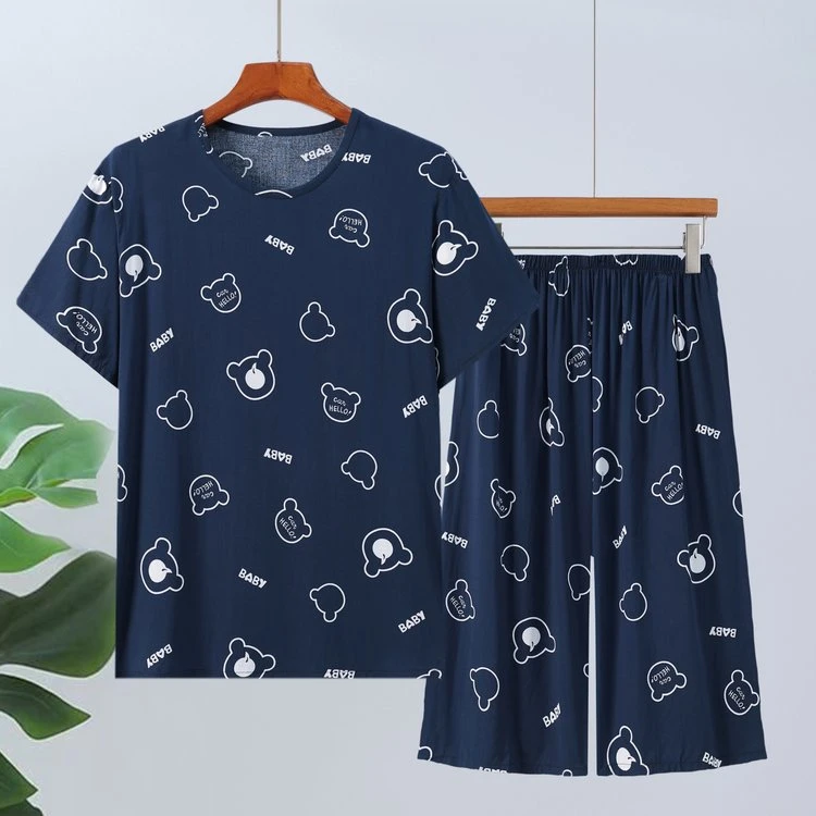 棉绸睡衣男士夏季短袖七分裤薄款2025新款家居服大码套装可外穿