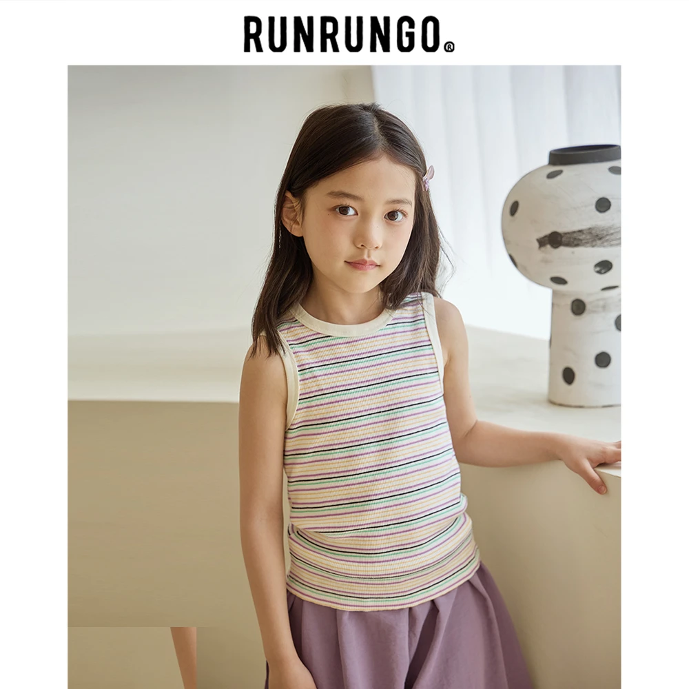 Runrungo【悠悠专享】彩虹跳跳糖针织坑条纹背心宝宝儿童舒适透气