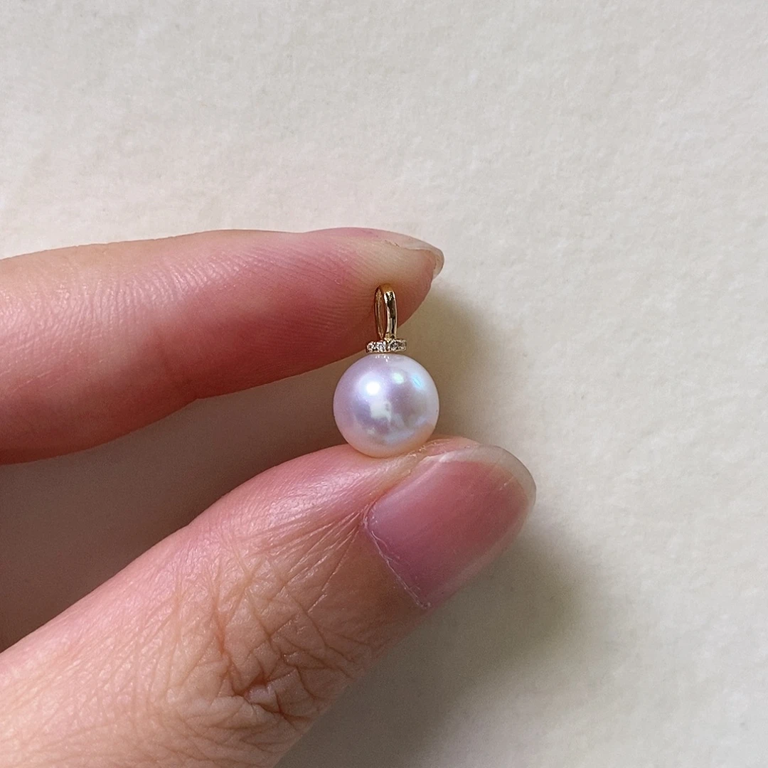 晴***李淡水珍珠18K金镶嵌吊坠(赠链)8mm