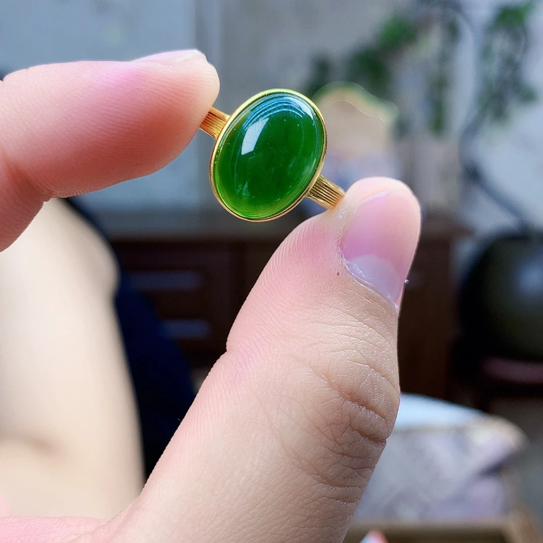和田玉（碧玉）银S925镶嵌吊坠(不含链)戒指