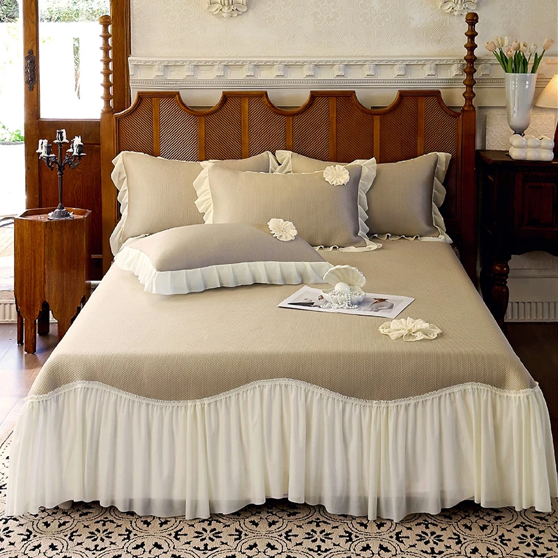 【A类母婴级冰豆豆凉席】韩版夏日席柔软透气清凉冰丝席床裙三件套