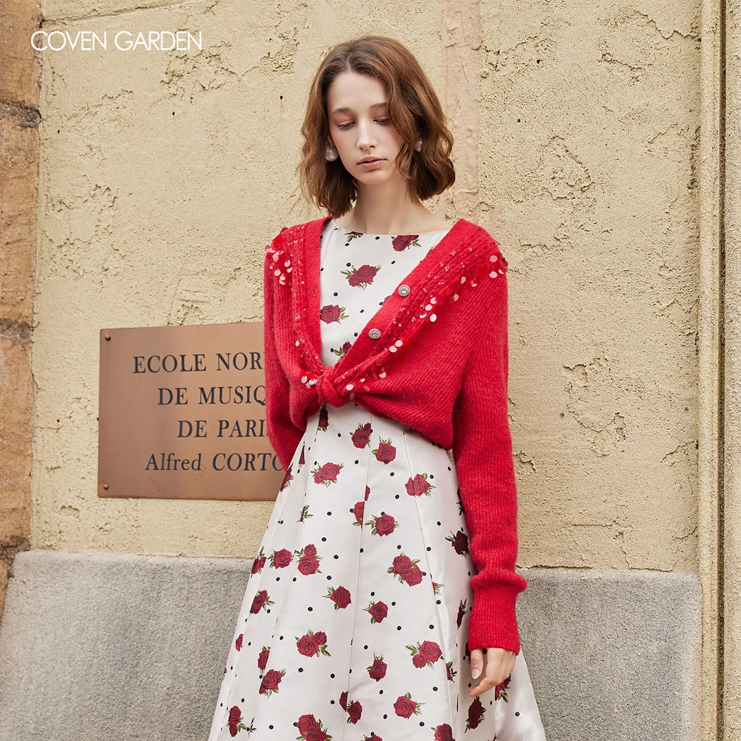 【哥文花园】红色羊毛毛衣2026春季新款针织衫复古CMA1031450