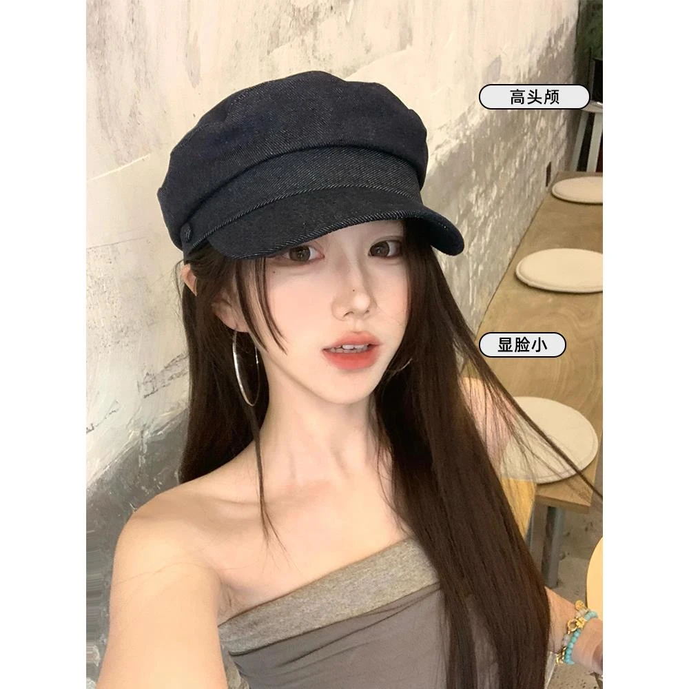 英伦复古牛仔八角贝雷帽子女夏2025新款平顶百搭显脸小报童画家帽