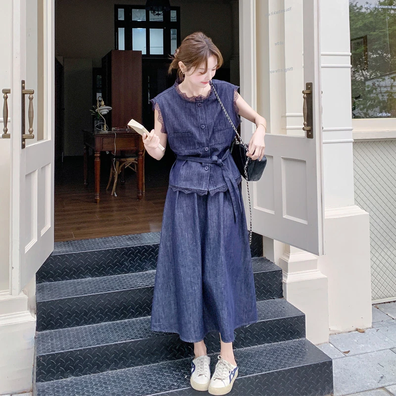 水洗牛仔套装裙夏季女2025新款复古港风松弛感穿搭无袖马甲半身裙