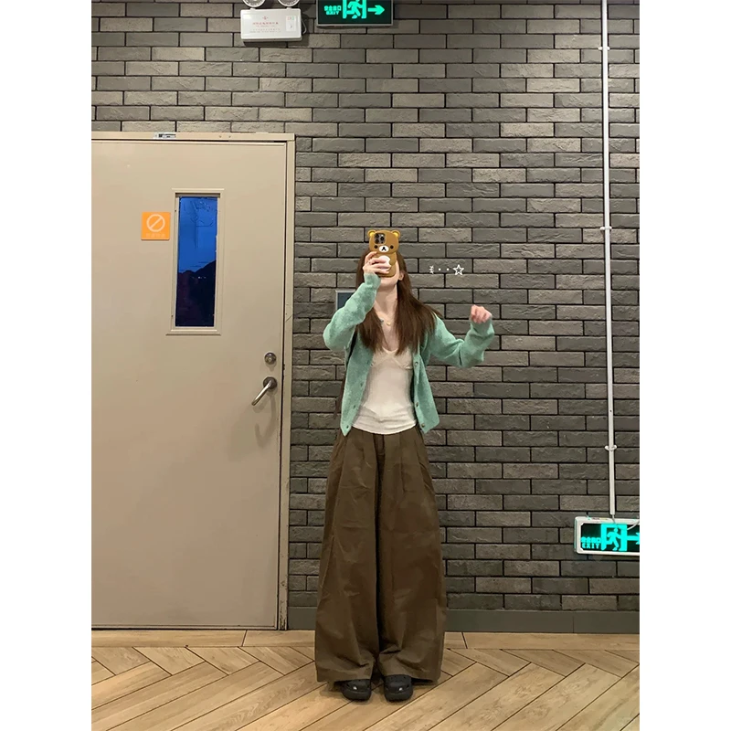 女生韩系ins衣服早秋休闲慵懒软糯宽松百搭长袖针织衫直筒阔腿裤