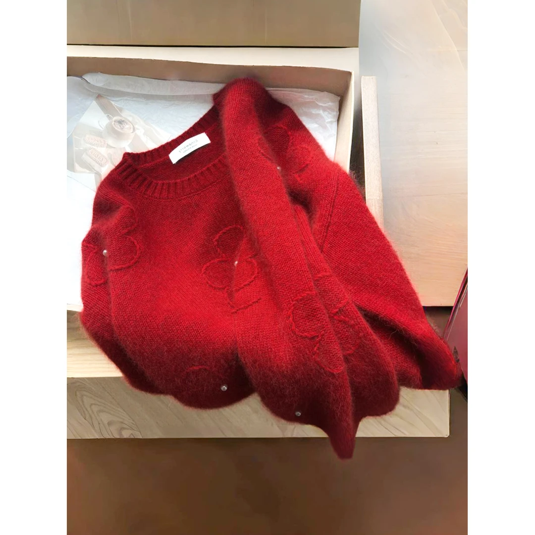 满眼都是品调！漂亮好看红色针织衫女秋冬季暖和毛衣慵懒风ins上衣