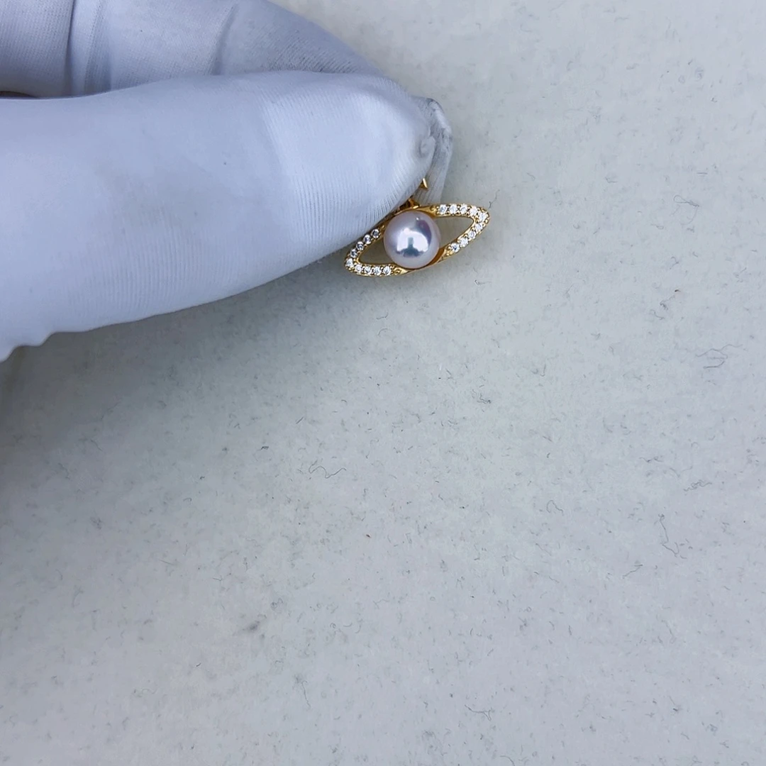 海水珍珠海水akoya土星吊坠6-7mm银S925镶嵌