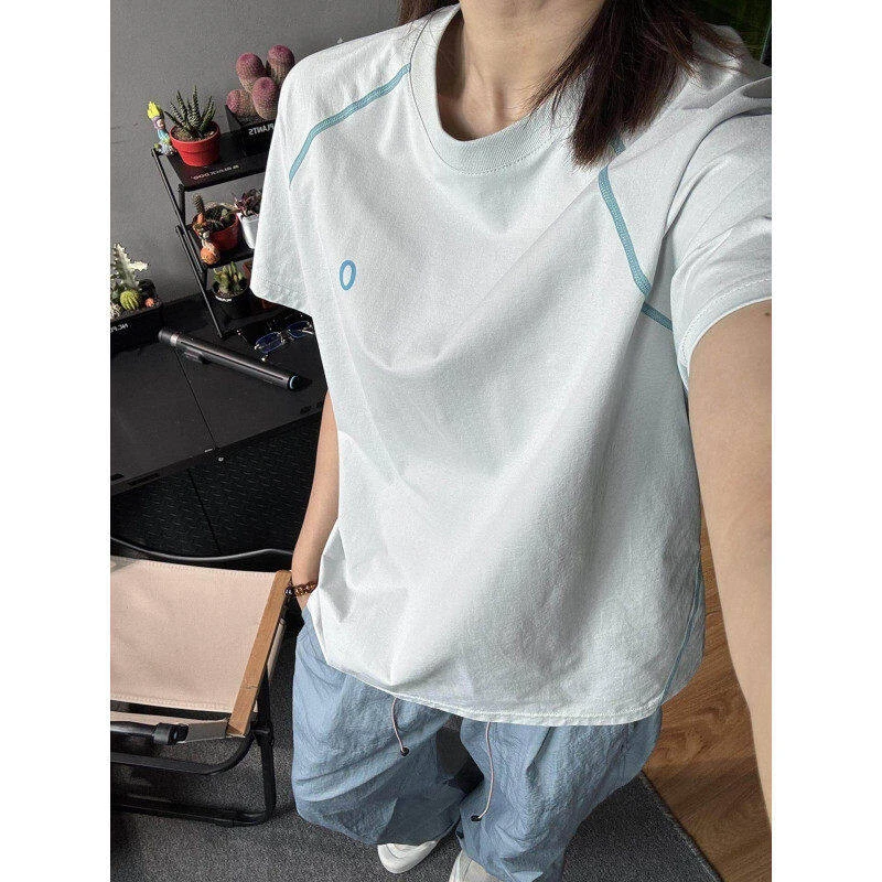 美式明辑线速干T恤男款夏季穿搭冰丝防晒运动短袖情侣户外骑行服