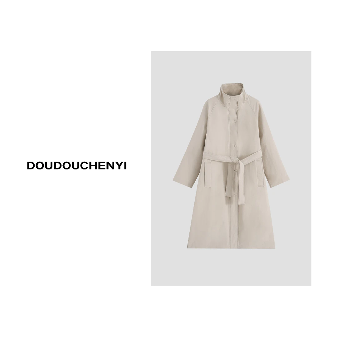 【DOUDOUCHENYI】长款休闲女士风衣款羽绒服-24244