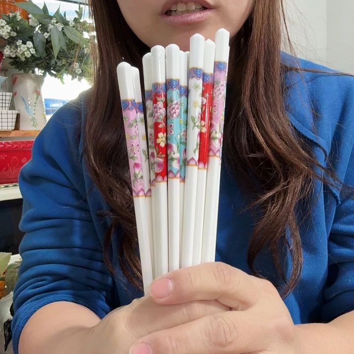 陶瓷筷子10双珐琅彩寿桃款