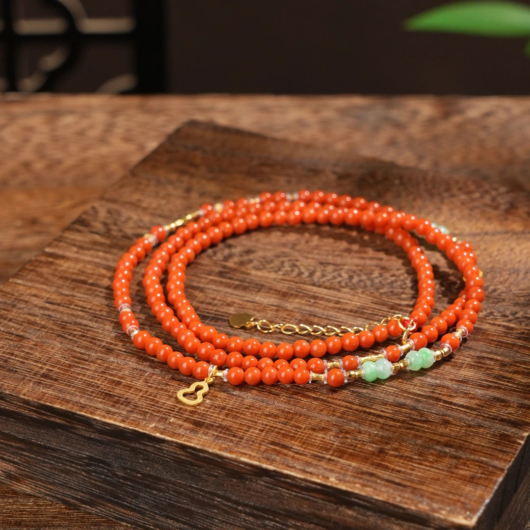 青城山【璐火凝】南红小米珠项链DIY百搭精致美观