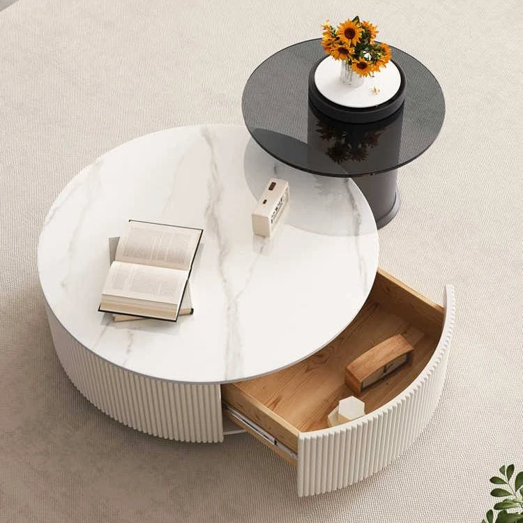 轻奢岩板茶几客厅家用小户型现代简约茶台高级圆形奶油风茶桌