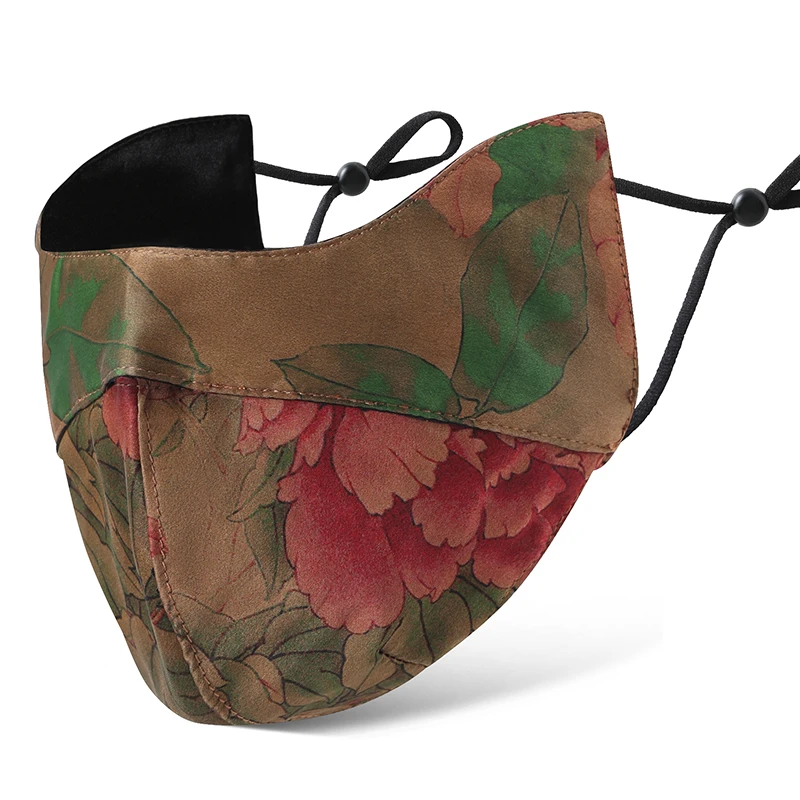 布塔香云纱口罩防尘防晒透气口罩双层100%桑蚕丝真丝口罩PT1117