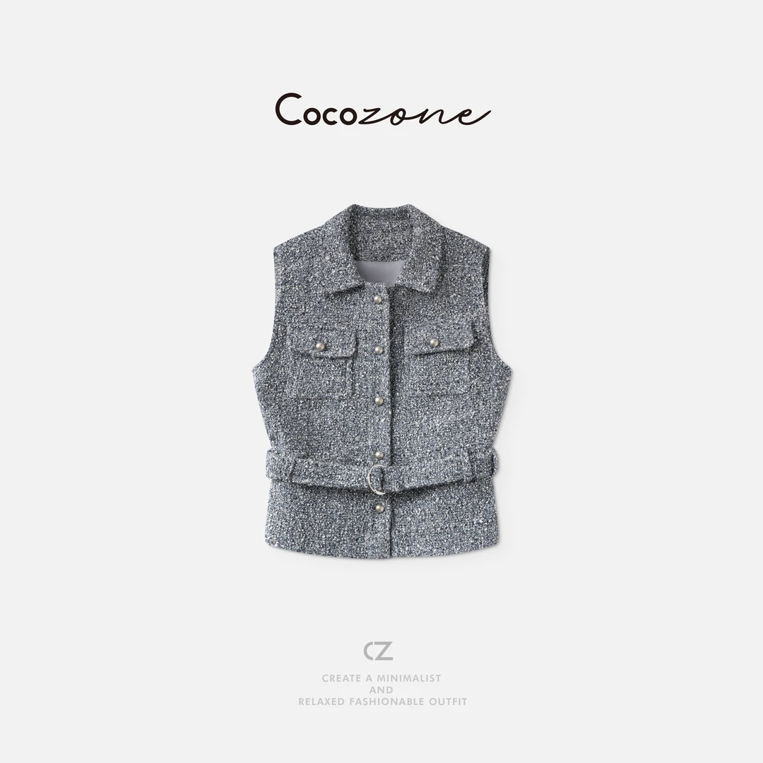 COCO ZONE 刘一一”旺多姆香风“绵羊毛混纺工装风马甲 CD2A1666