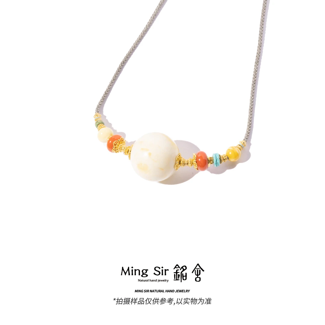 【铭舍】(老高专属)VVS级典藏级浓白花锁骨链俄料蜜蜡圆珠轻奢设计