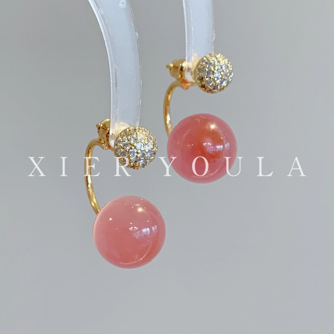 铜合金合成锆石耳饰 【喜儿ula】2-6-8超仙温柔粉色精致仙气耳环