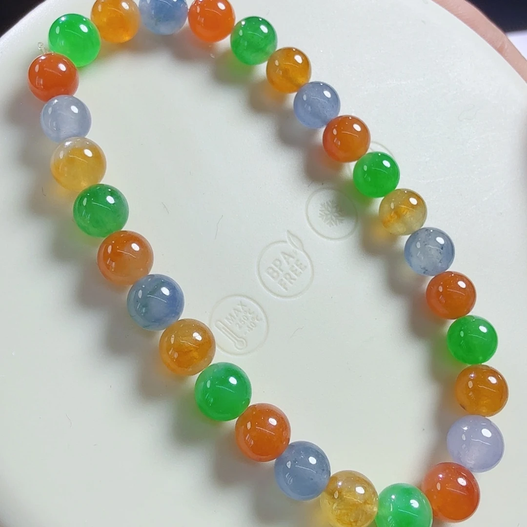 翡翠未镶嵌颈饰彩虹糖果色圆珠手串卡6.1