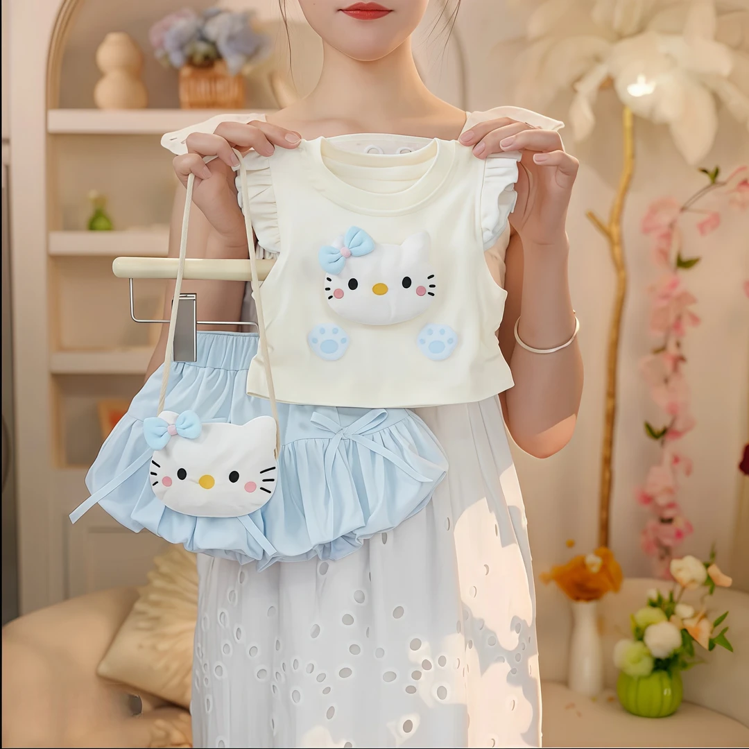 女童2025新款套装童装无袖T恤花苞裤两件套宝宝洋气背心上衣短裤