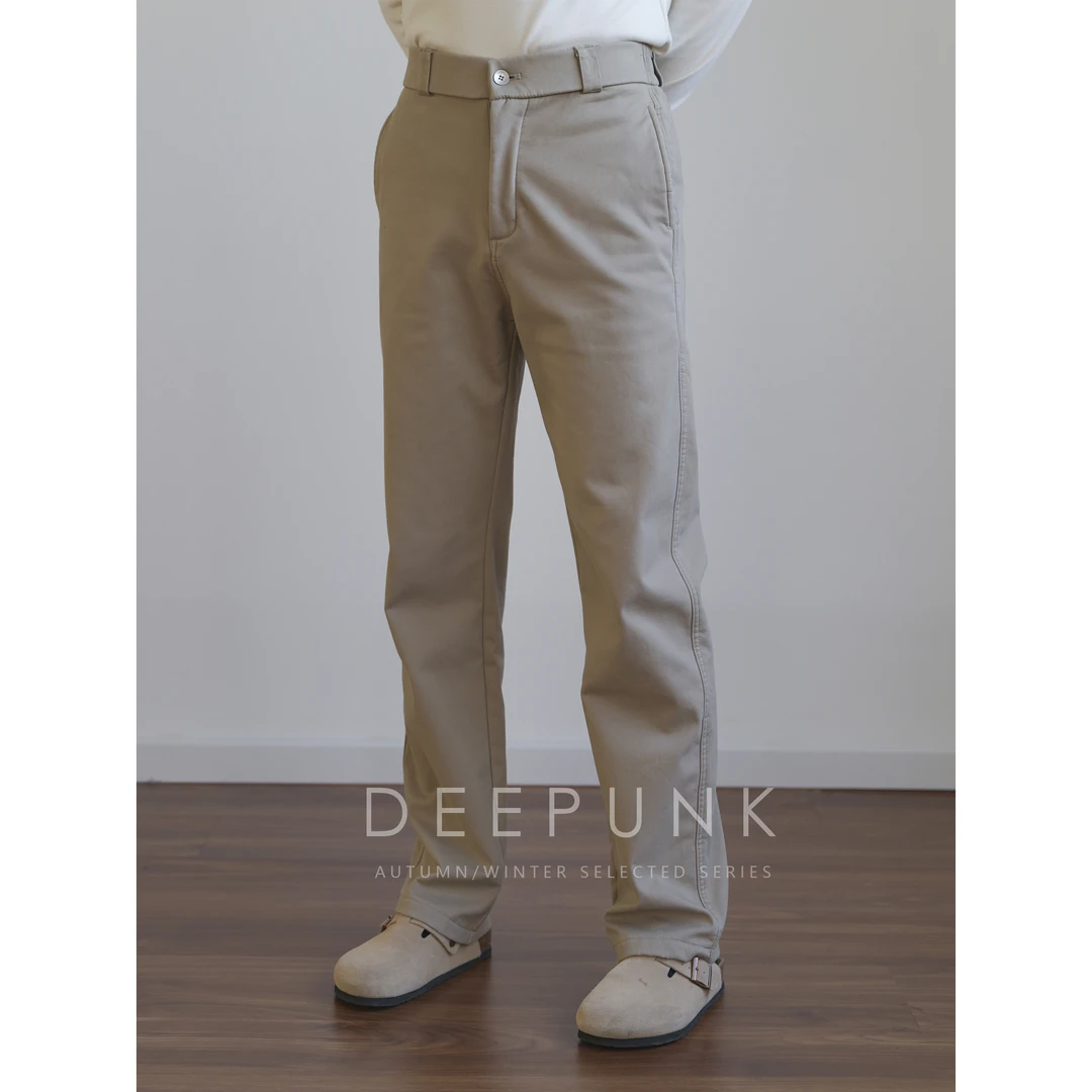 DEEPUNK 冬季高棉显腿长修身加绒加厚保暖小直筒西裤休闲裤 081