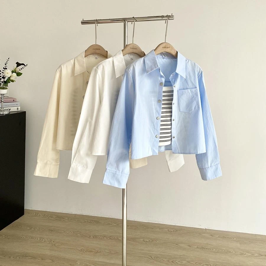 小清新蓝色短款衬衫女条纹吊带背心叠穿两件套2025年春季慵懒穿搭